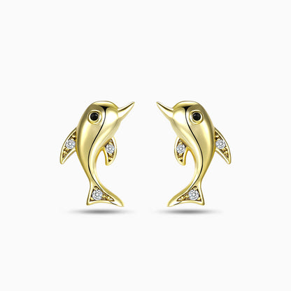 Golden Dolphin Sparkle Earrings - FIORENE