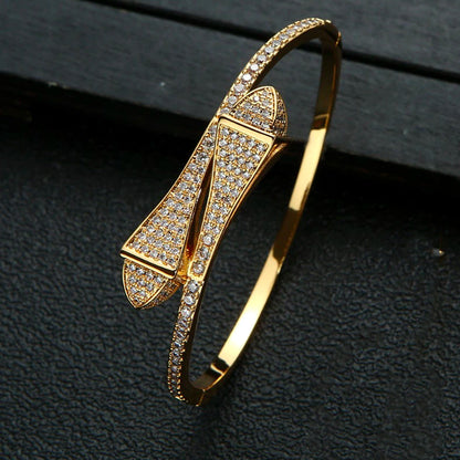 Golden Diamond Bow Bangle - FIORENE