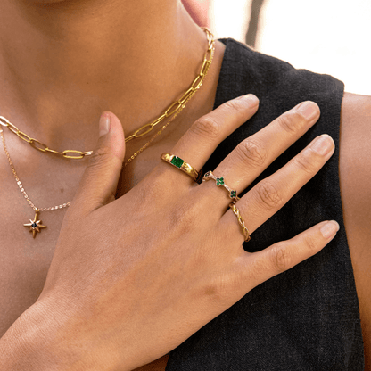 Emerald-Tone Golden Ring – FIORENE