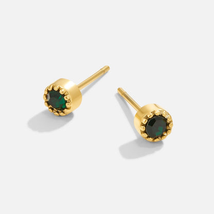 Gilded Emerald-Tone Stud Earrings – FIORENE