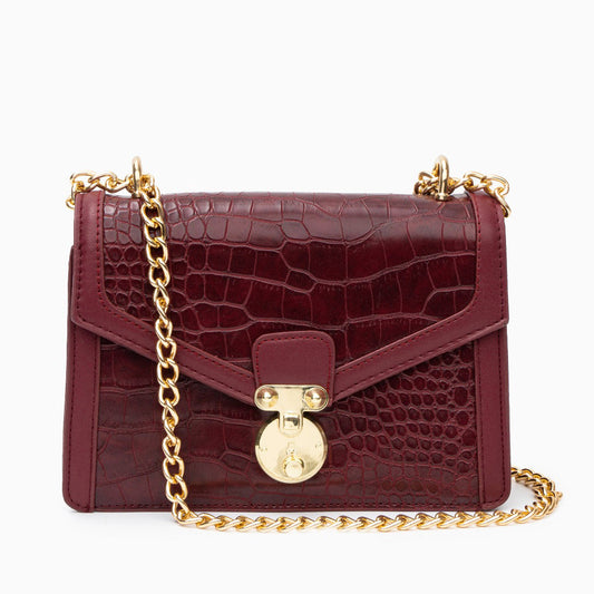 Crimson Luxe Croc-Effect Crossbody Bag - FIORENE