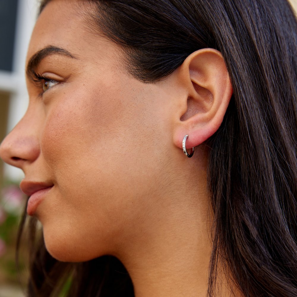 Radiant Silver Crystal Hoops – FIORENE