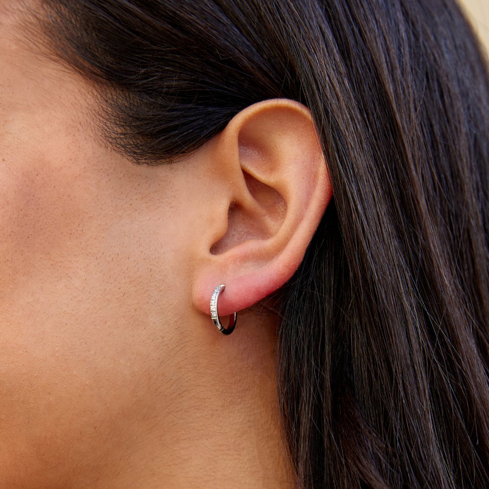 Radiant Silver Crystal Hoops – FIORENE