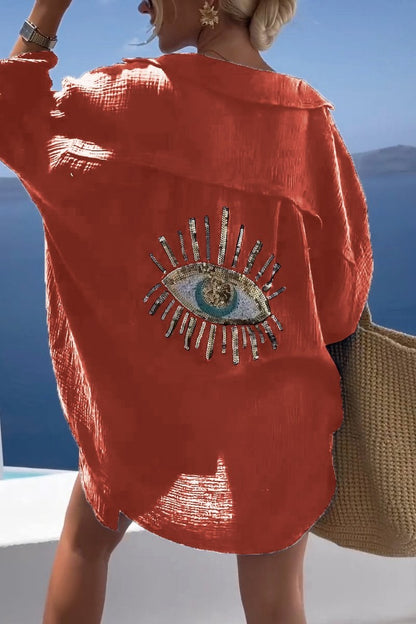 Santorini Evil Eye Sequin Cover-Up Shirt