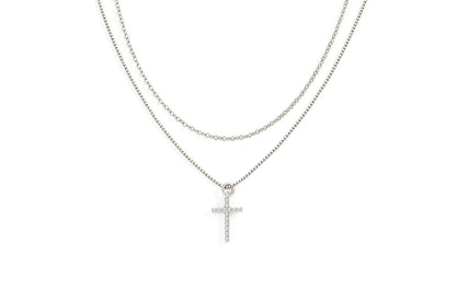 Dainty Cable Necklace with Pave Cross Chain Necklace Stacking Set