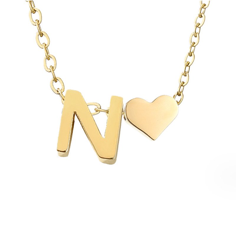 Golden Initial Heart Necklace – FIORENE
