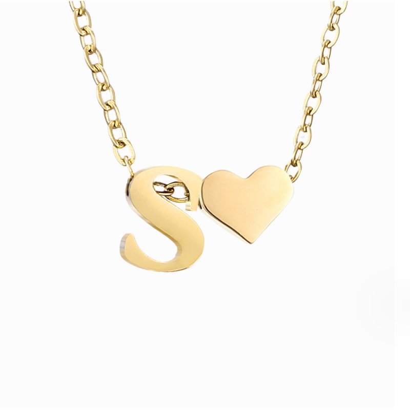 Golden Initial Heart Necklace – FIORENE
