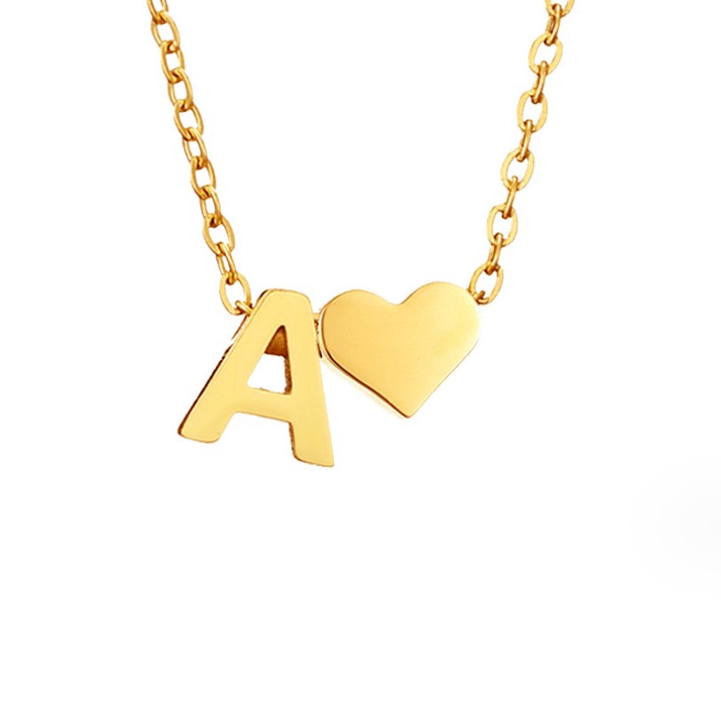 Golden Initial Heart Necklace – FIORENE