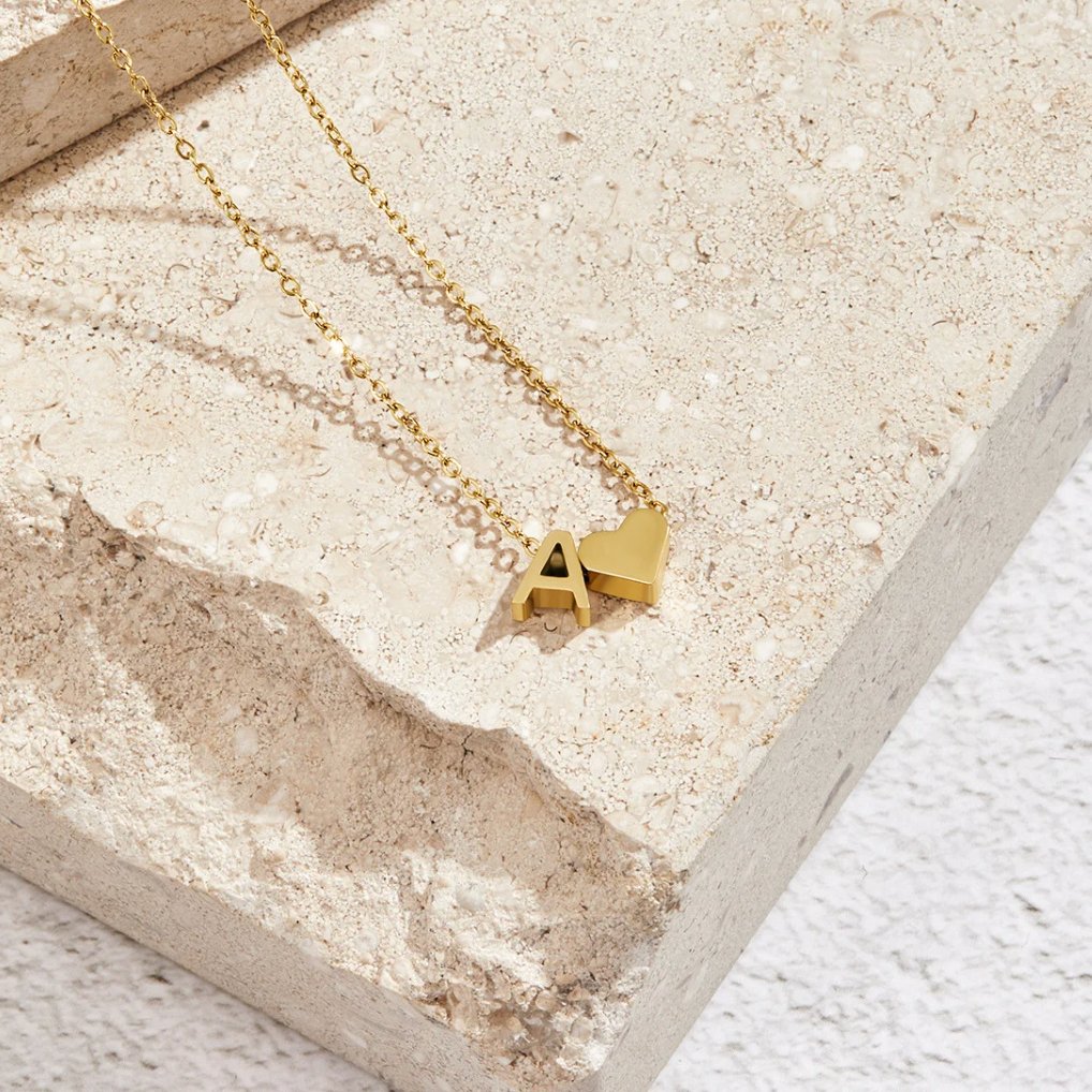 Golden Initial Heart Necklace – FIORENE