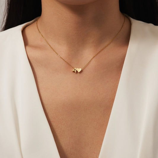 Golden Initial Heart Necklace – FIORENE