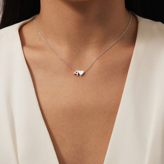 Silver Initial & Heart Necklace – FIORENE