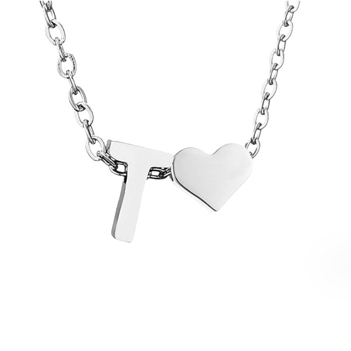 Silver Initial & Heart Necklace – FIORENE