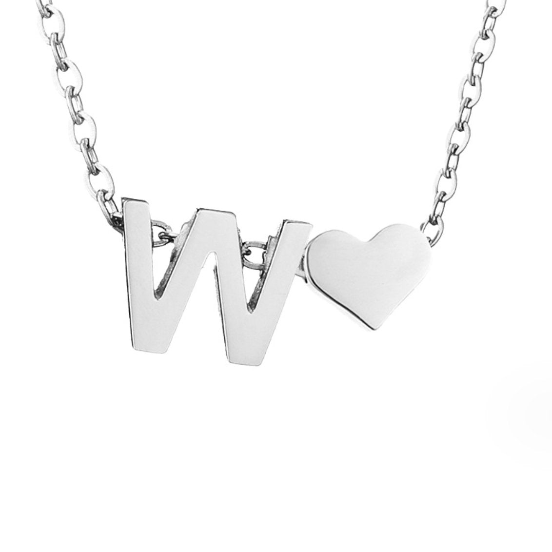 Silver Initial & Heart Necklace – FIORENE