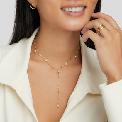 Luminous Golden Pearl Drop Necklace – FIORENE