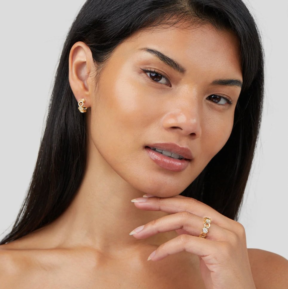 Honeycomb Pave Gold Ring – FIORENE