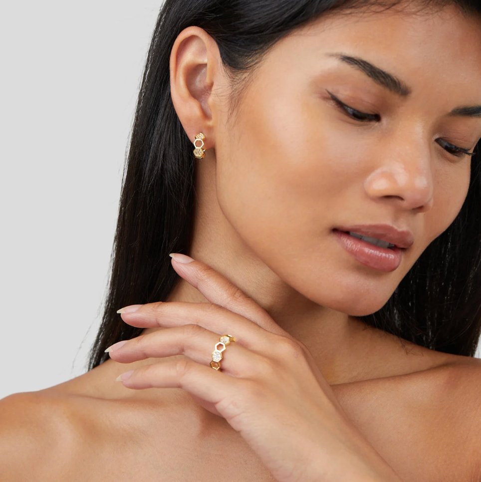 Honeycomb Pave Gold Ring – FIORENE