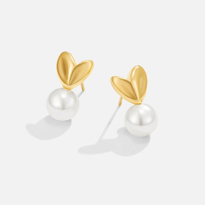Golden Sculptural Heart Drop Earrings – FIORENE