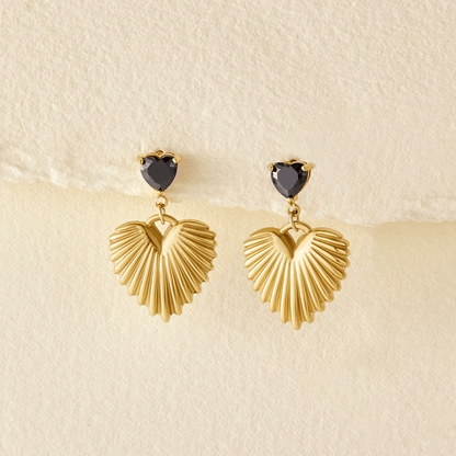 Noir Heart Pleat Earring – FIORENE