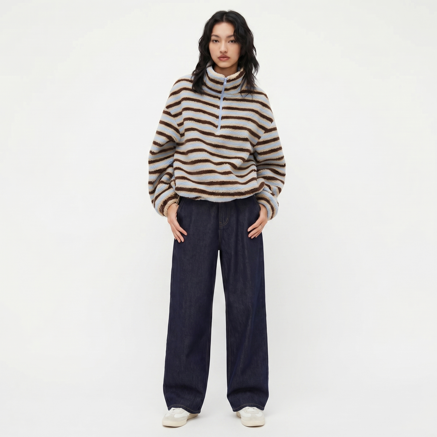 Striped Sherpa Half-Zip Pullover – FIORENE