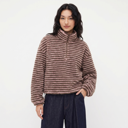 Striped Sherpa Half-Zip Pullover – FIORENE