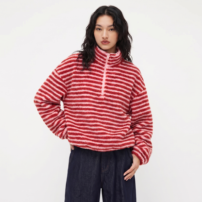 Striped Sherpa Half-Zip Pullover – FIORENE