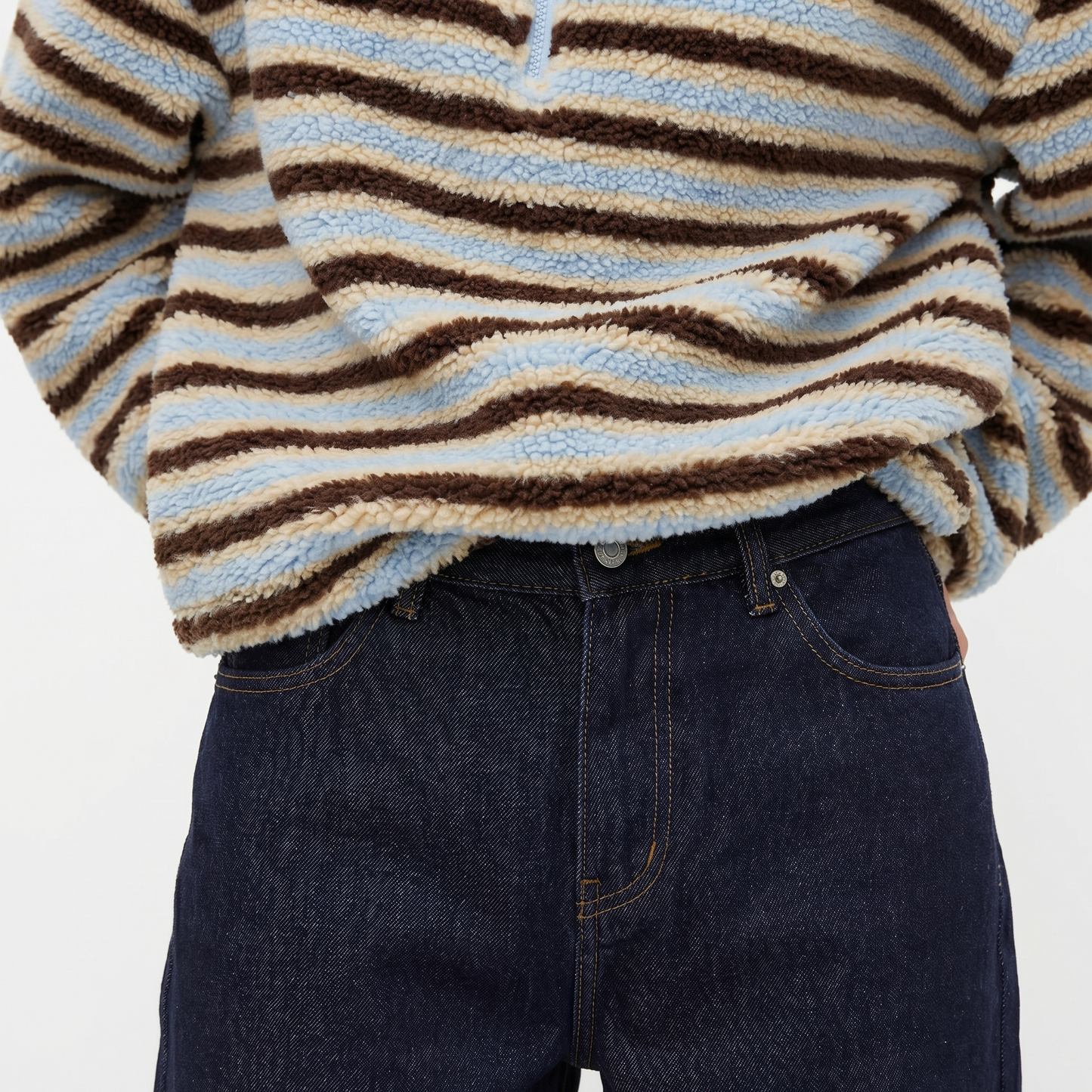 Striped Sherpa Half-Zip Pullover – FIORENE