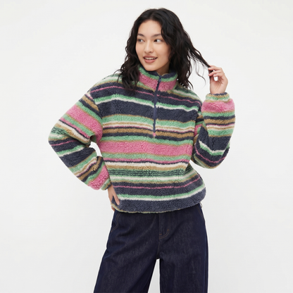 Striped Sherpa Half-Zip Pullover – FIORENE