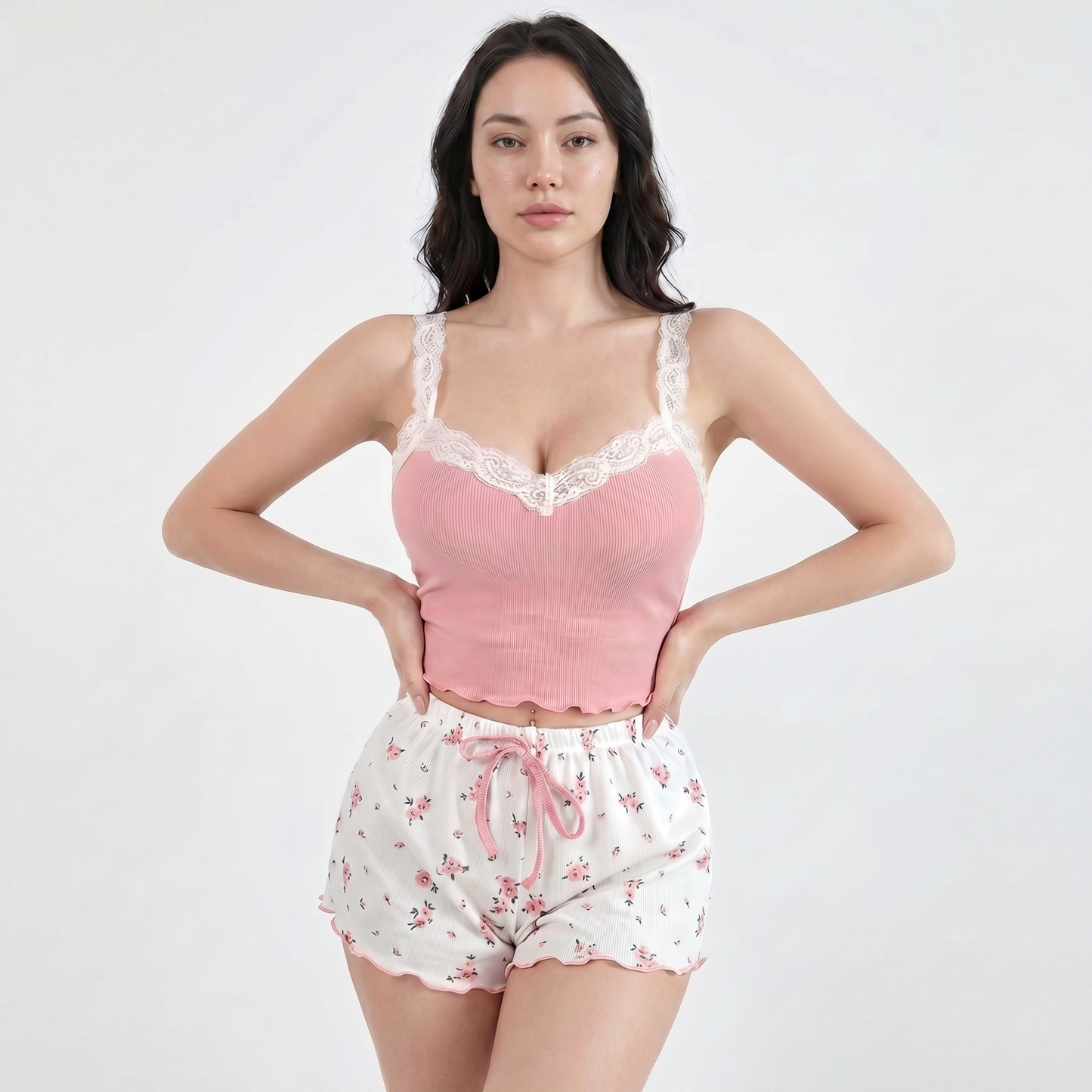 Lace Trim Cropped Set – FIORENE