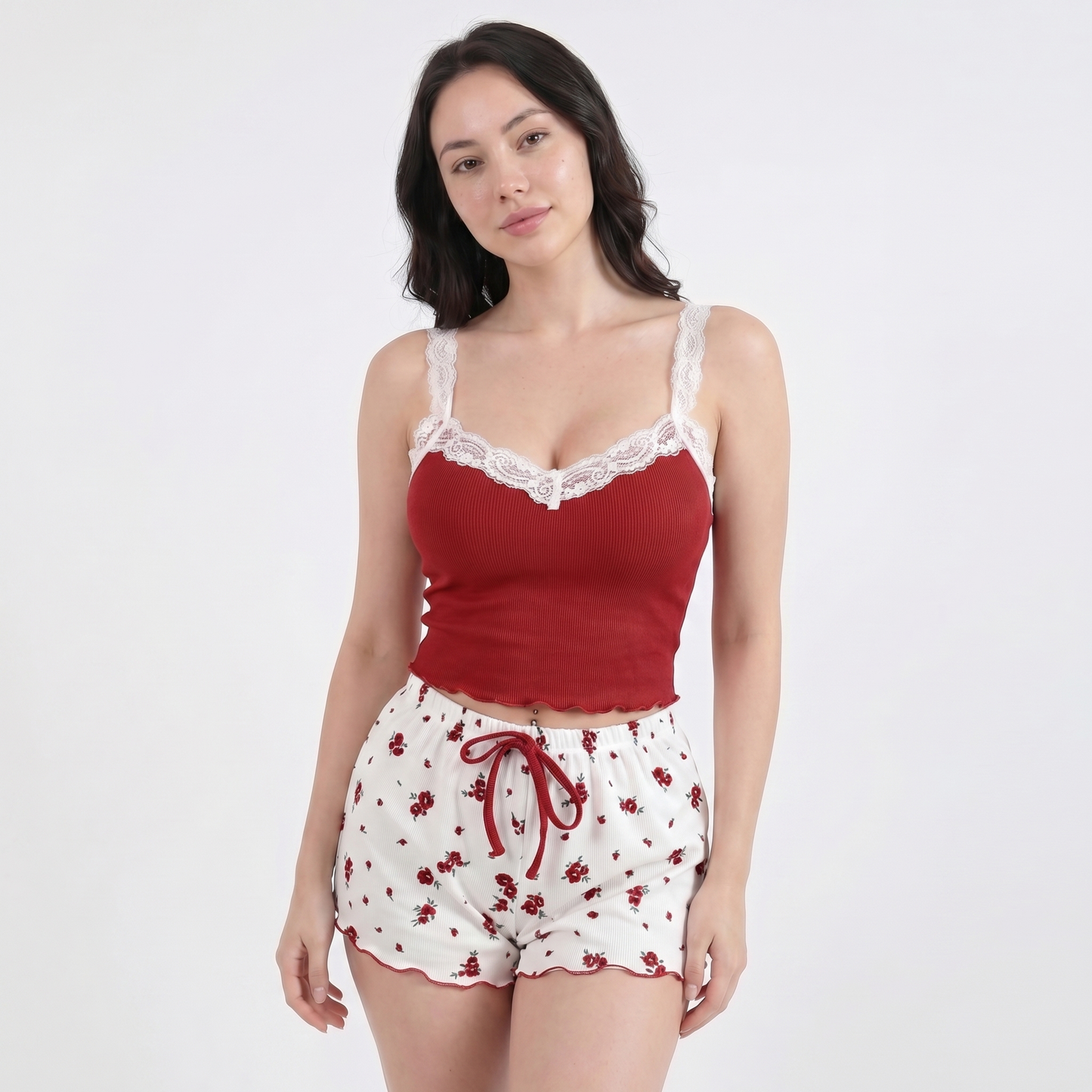Lace Trim Cropped Set – FIORENE