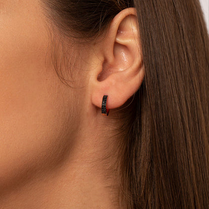 Selène Noir Pavé Huggie Earrings - FIORENE