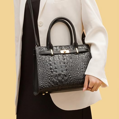 Noir Croco Lock Handbag – FIORENE