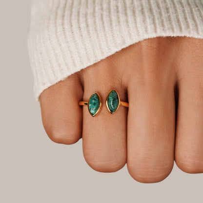 Gilded Dual-Marquise Teal Ring – FIORENE