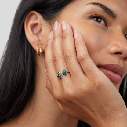 Gilded Dual-Marquise Teal Ring – FIORENE