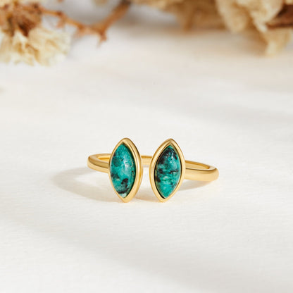 Gilded Dual-Marquise Teal Ring – FIORENE