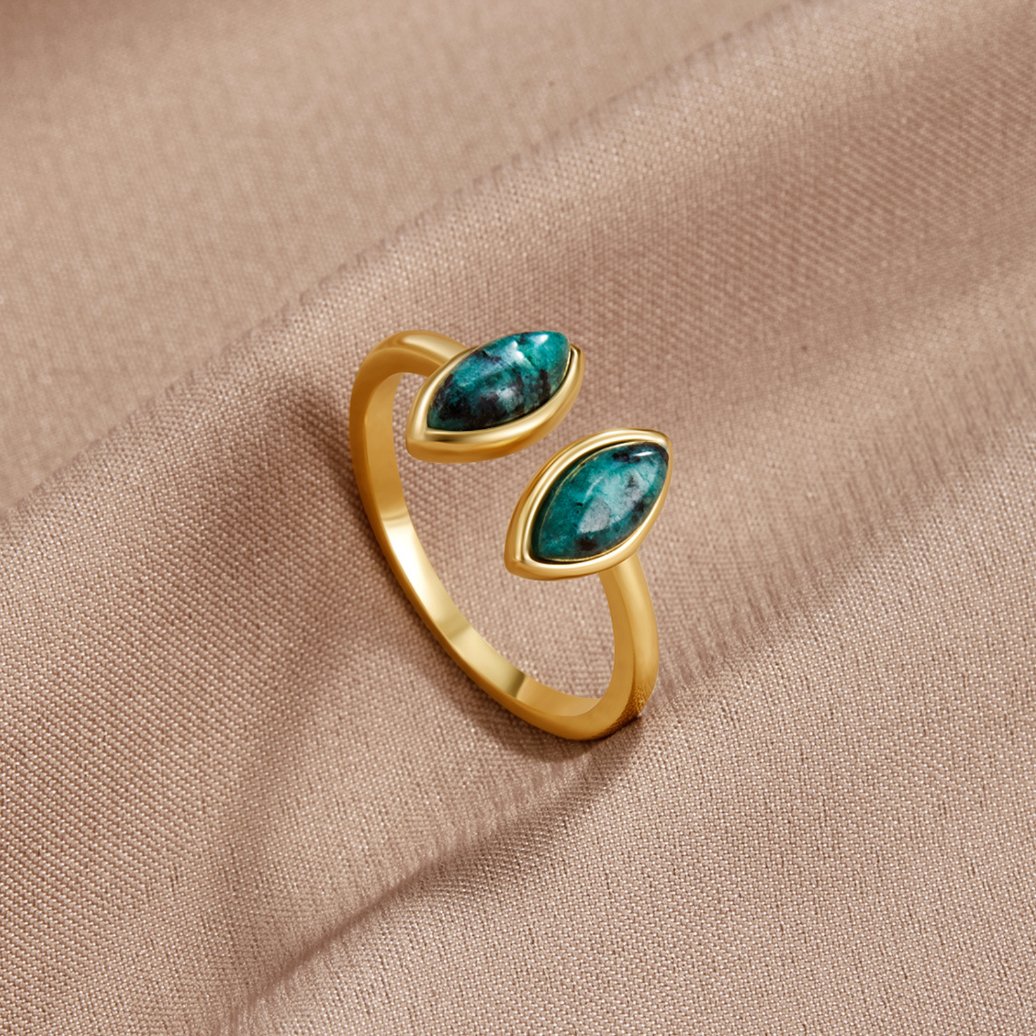 Gilded Dual-Marquise Teal Ring – FIORENE