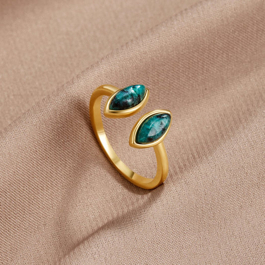 Gilded Dual-Marquise Teal Ring – FIORENE