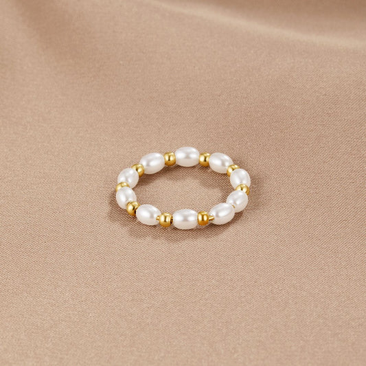 Iconic Golden & Pearl Mosaic Ring – FIORENE