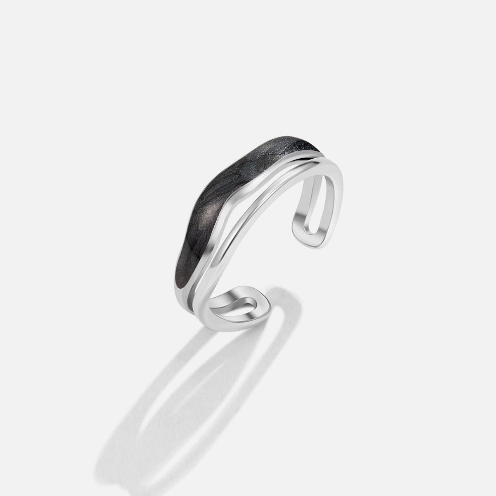 Silver Onyx Wave Ring – FIORENE