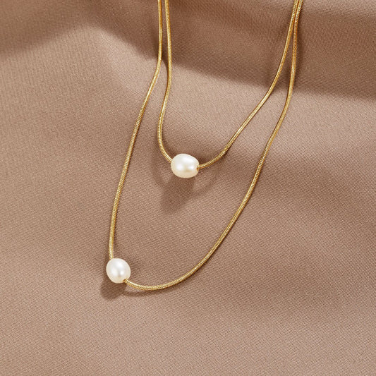 Golden Twin Baroque Pearl Necklace – FIORENE