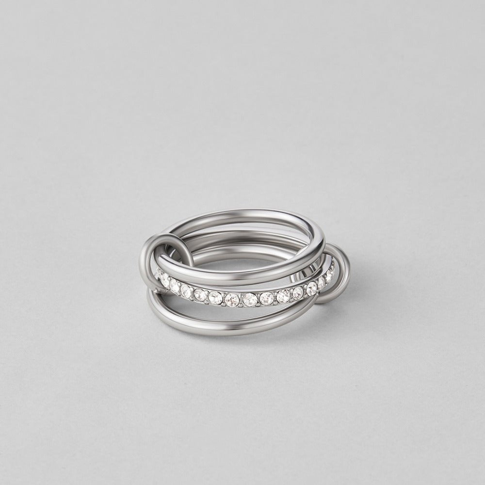 Silver Intertwined Crystal Ring – FIORENE