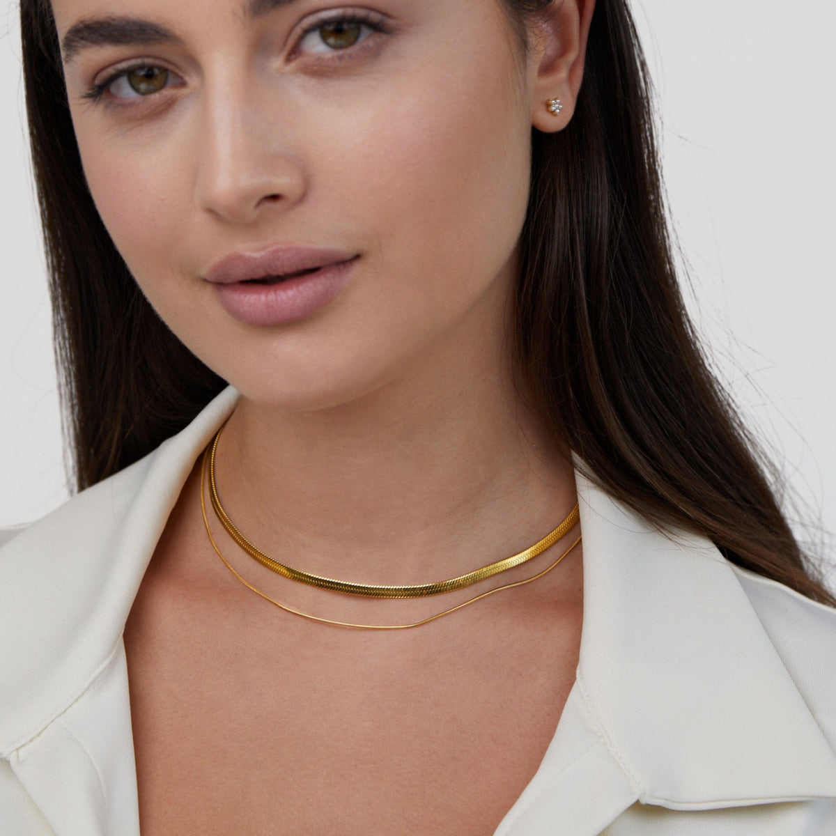 Gilded Layered Herringbone Necklace – FIORENE