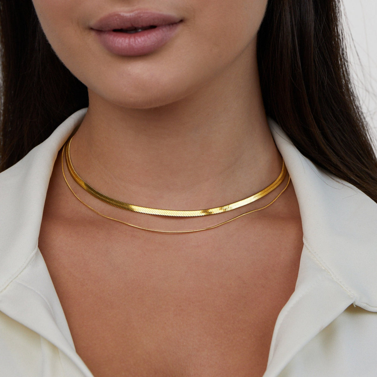 Gilded Layered Herringbone Necklace – FIORENE