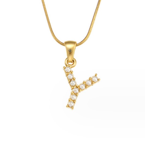Pearl-Encrusted Initial Necklace – FIORENE