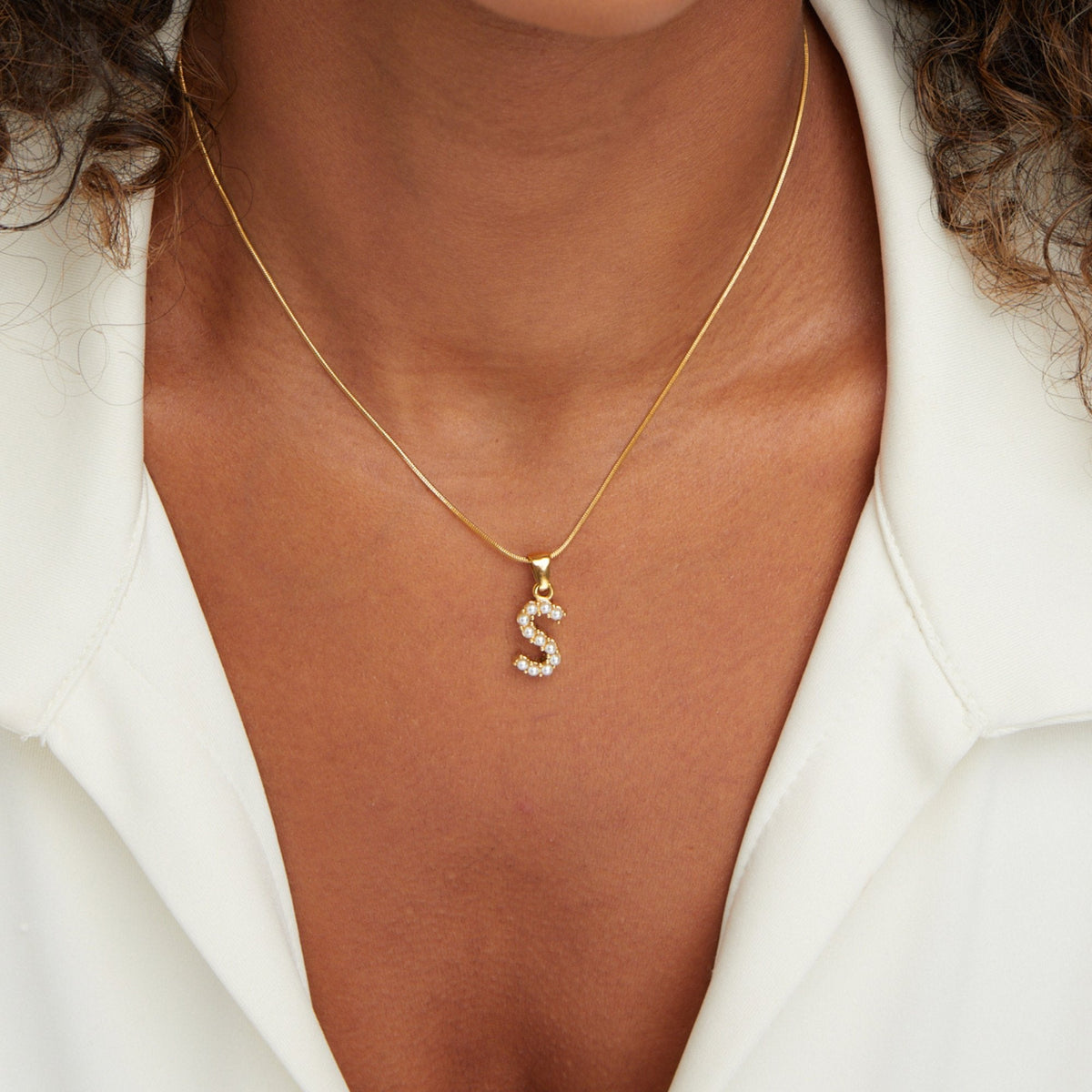 Pearl-Encrusted Initial Necklace – FIORENE