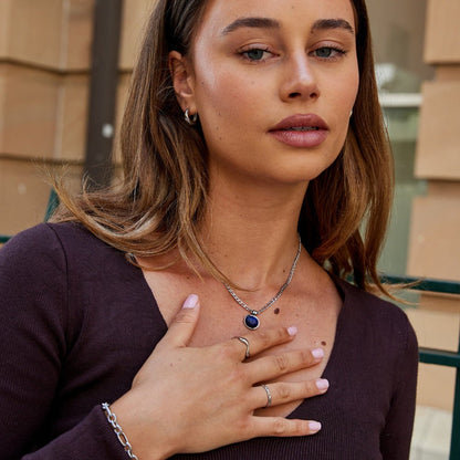 Silver Azure Cabochon Necklace – FIORENE