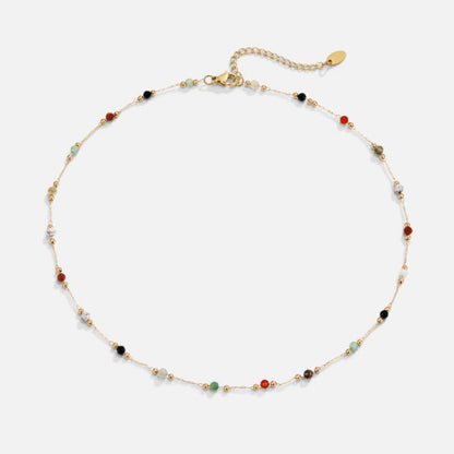 Golden Polished Bead & Crystal Necklace – FIORENE