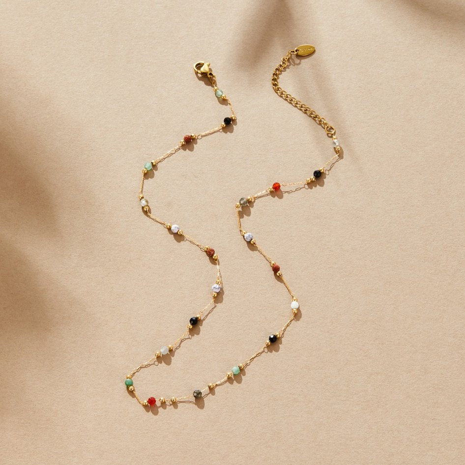 Golden Polished Bead & Crystal Necklace – FIORENE