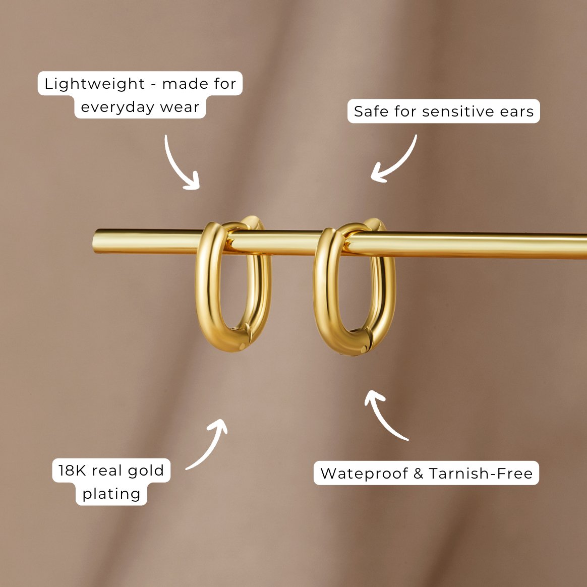 Golden Minimalist Geometric Pill Earrings – FIORENE