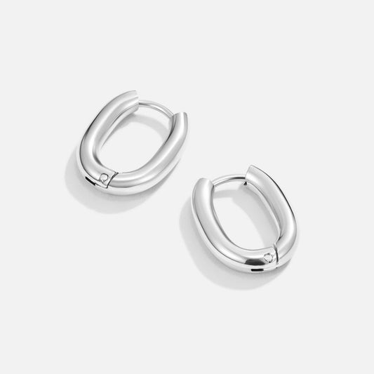 Silver Oval Link Hoops – FIORENE