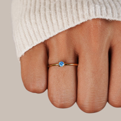 Blue Crystal Solitaire Ring – FIORENE